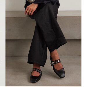 Aeyde Black Uma Eyelet Leather Mary-Janes Flats